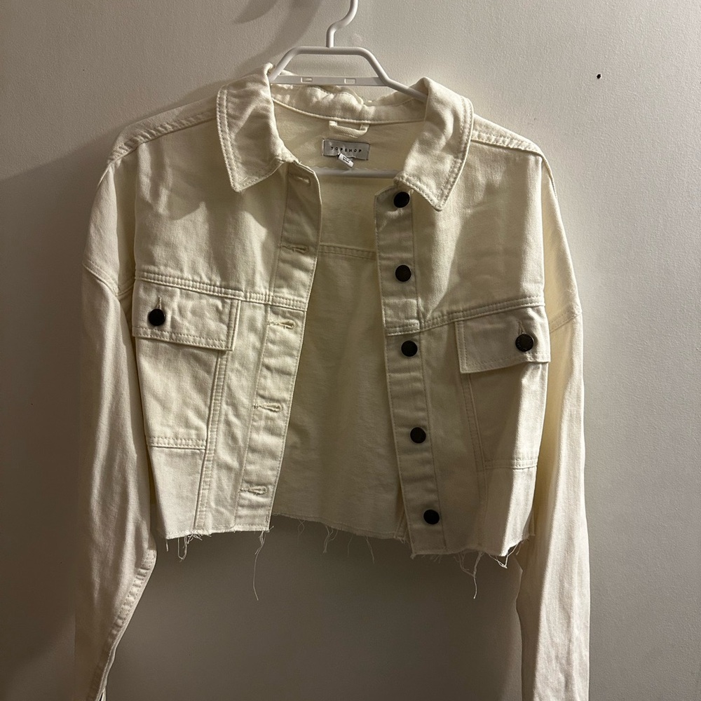 Topshop Cream Cropped Denim Jacket